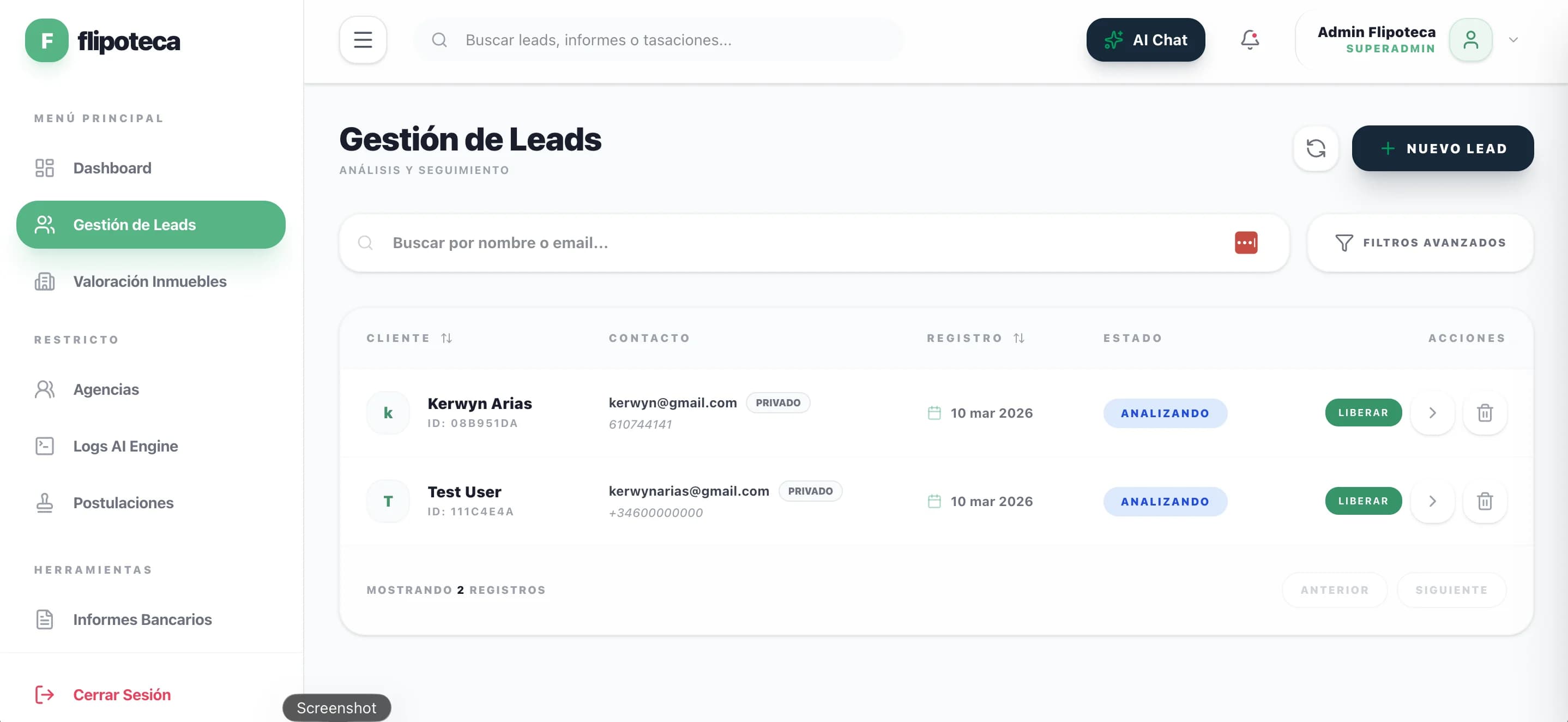 Vista de la aplicación Flipoteca 2